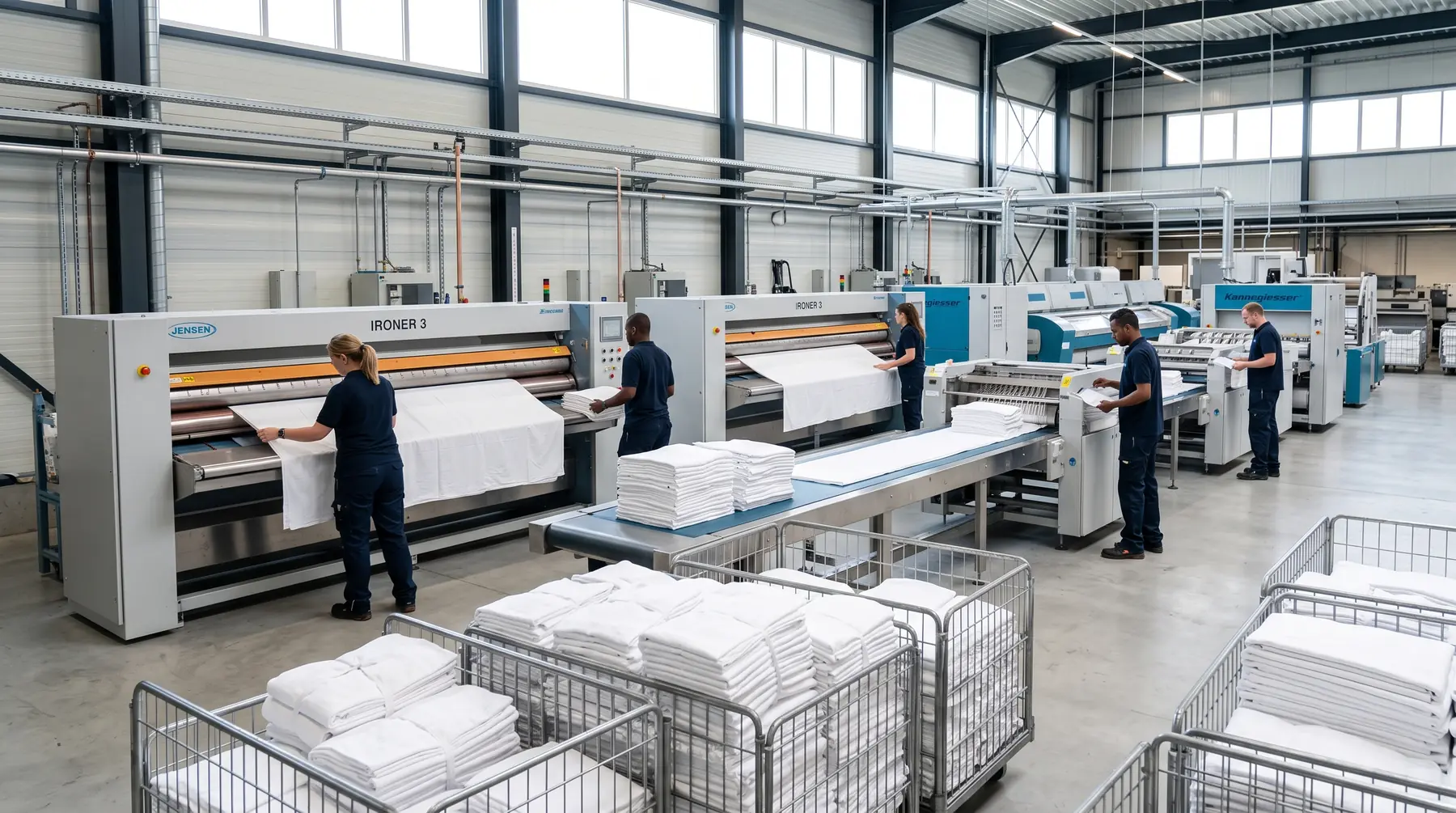 De productiehal van een moderne wasserij